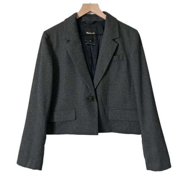 Madewell The Sutter Crop Blazer Whitfield Micro Check Gray Size Large - Picture 1 of 6